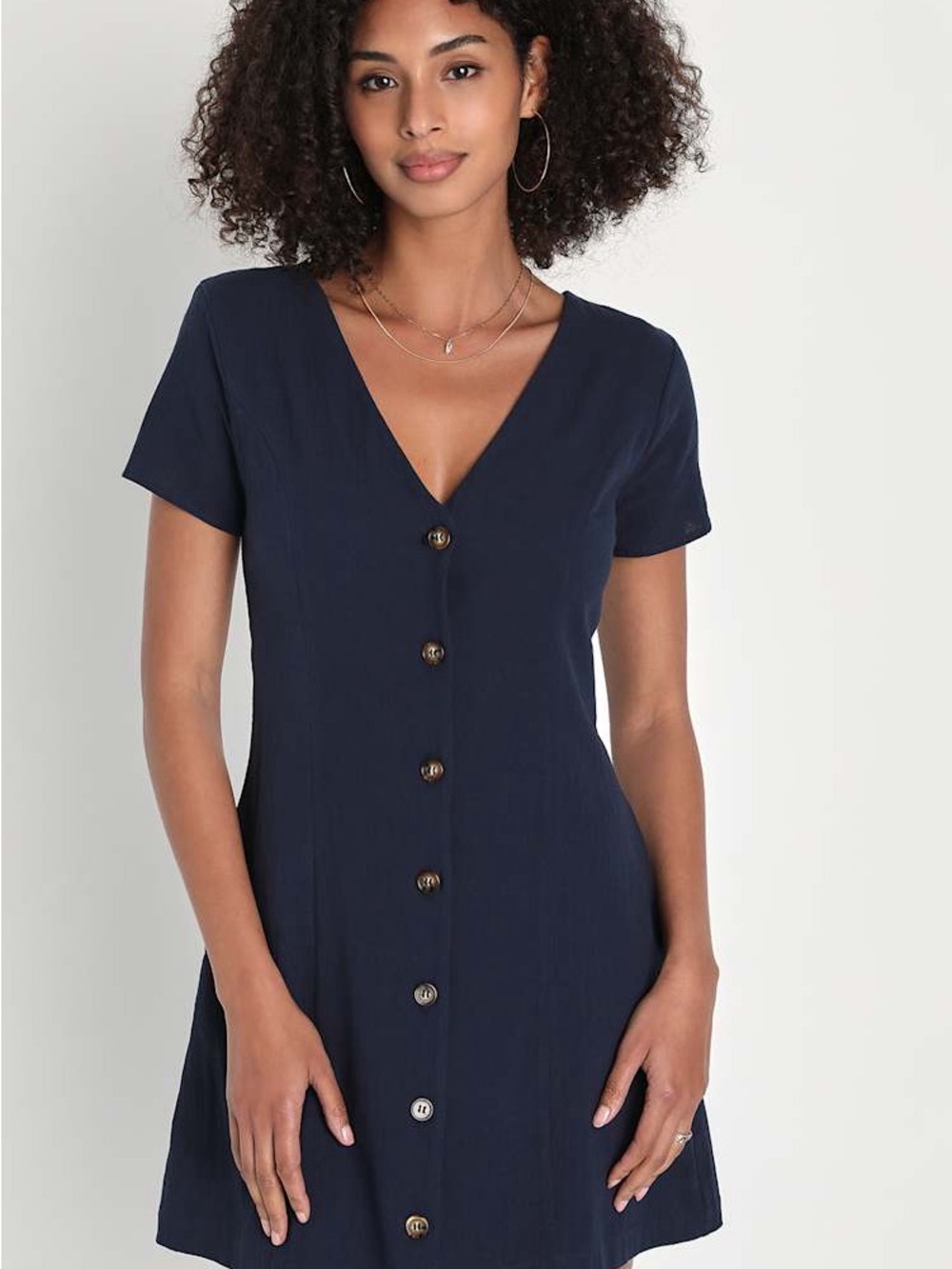 Lulus Everyday Sweetness Button Front Mini Dress With Pockets Navy Blue - Picture 13 of 16